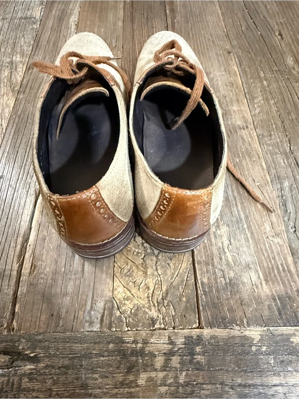 Men's Two-Tone Suede and Saddle Leather Oxford Shoes - Beige & Brown